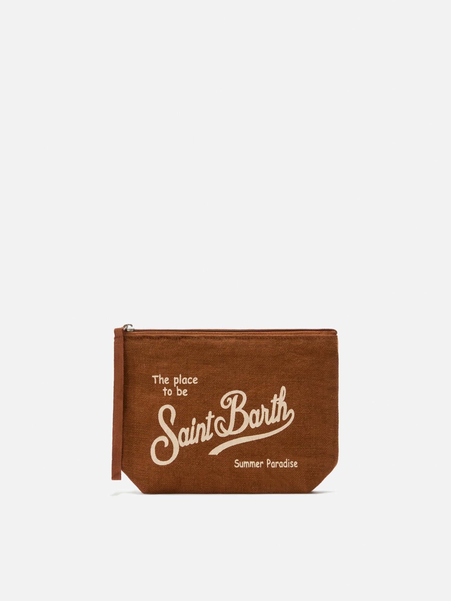 Aline brown solid color linen pouch