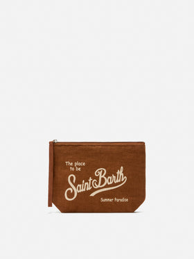 Aline brown solid color linen pouch