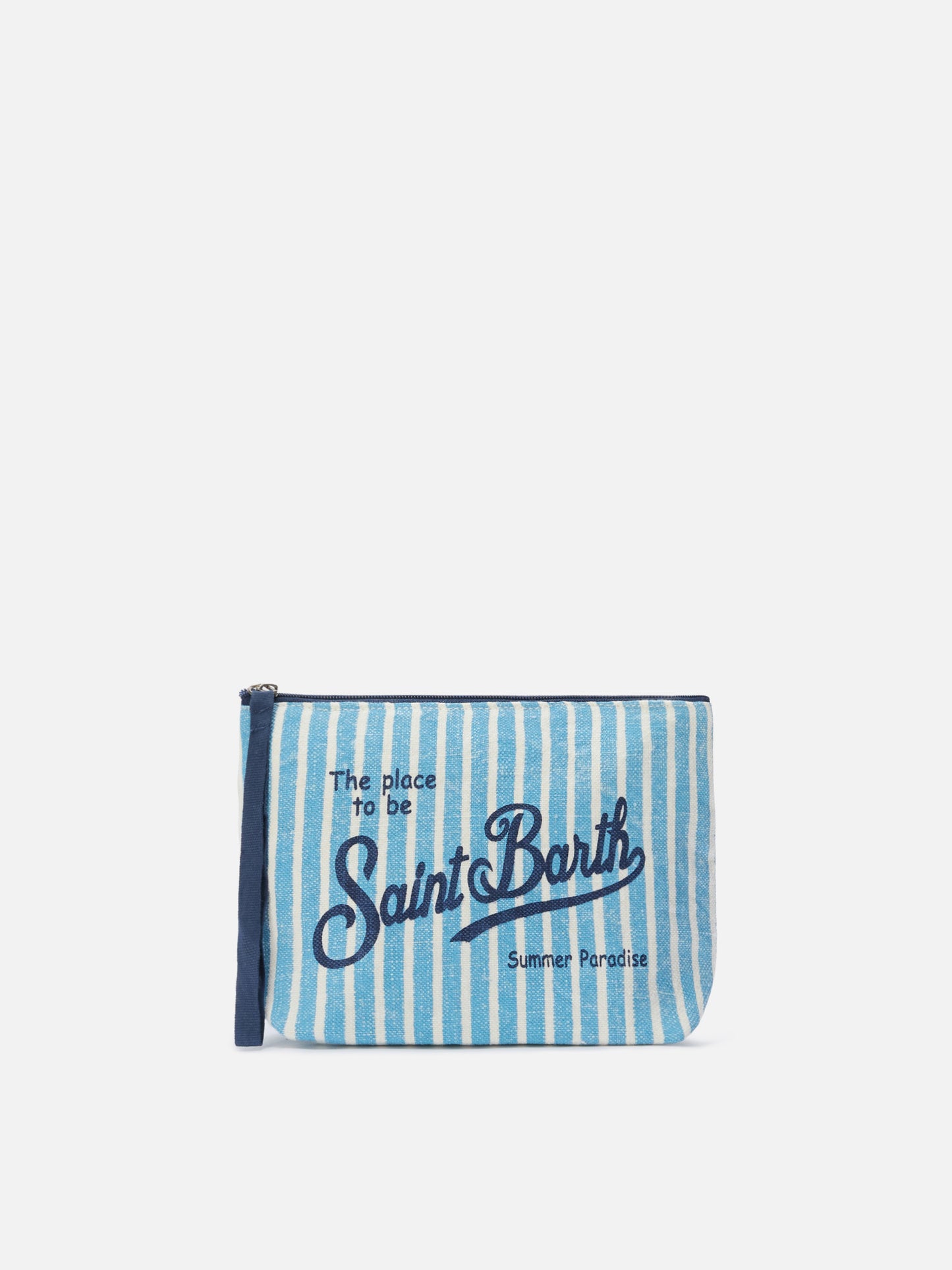 Pochette Aline in lino con fantasia a righe azzurre