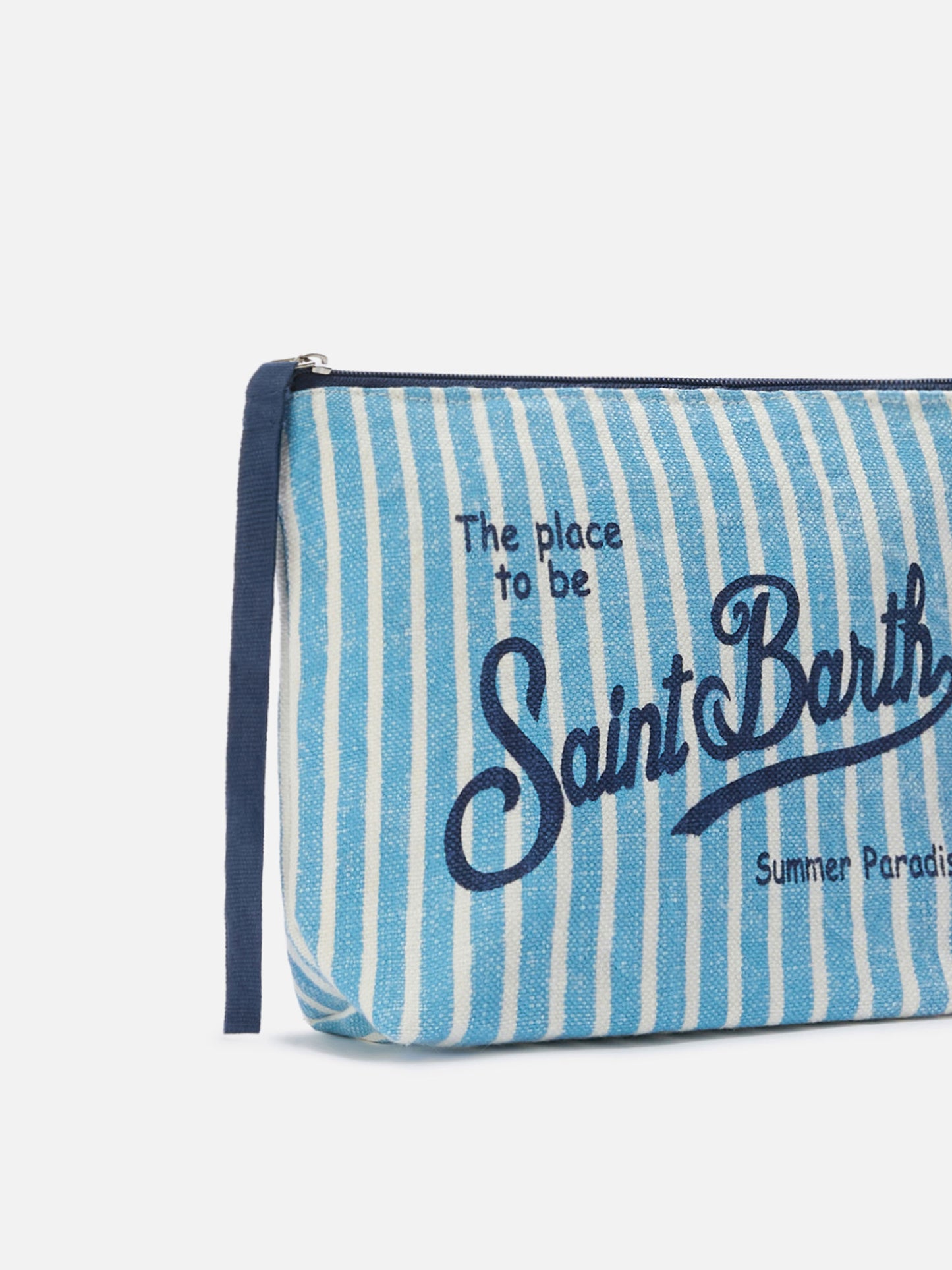 Pochette Aline in lino con fantasia a righe azzurre