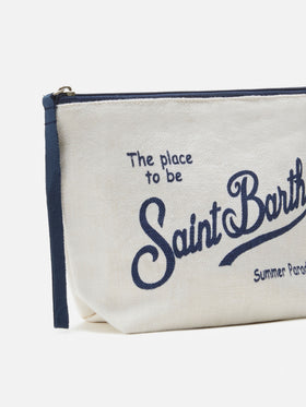 Aline white solid color linen pouch