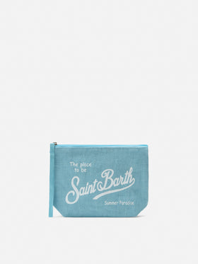 Aline light blue solid color linen pouch