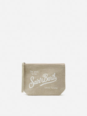 Pochette Aline in lino beige tinta unita