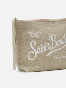 Pochette Aline in lino beige tinta unita