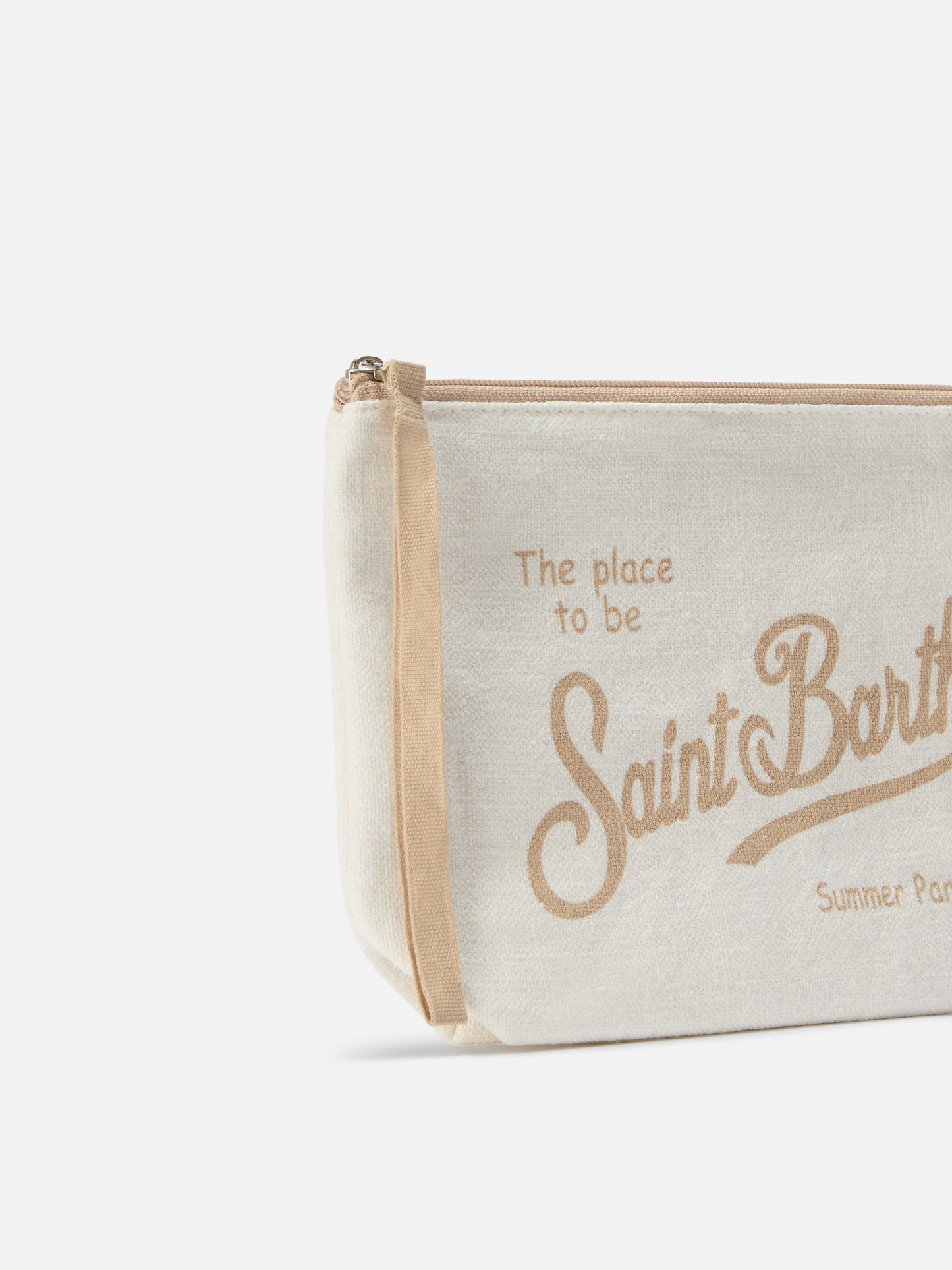 Aline beige solid color linen pouch