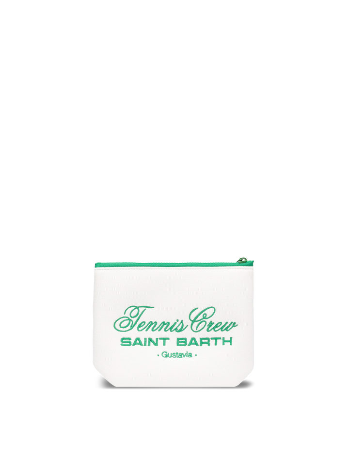 Aline white piquet pochette with Tennis Crew Saint Barth embroidery - MC2 Saint Barth