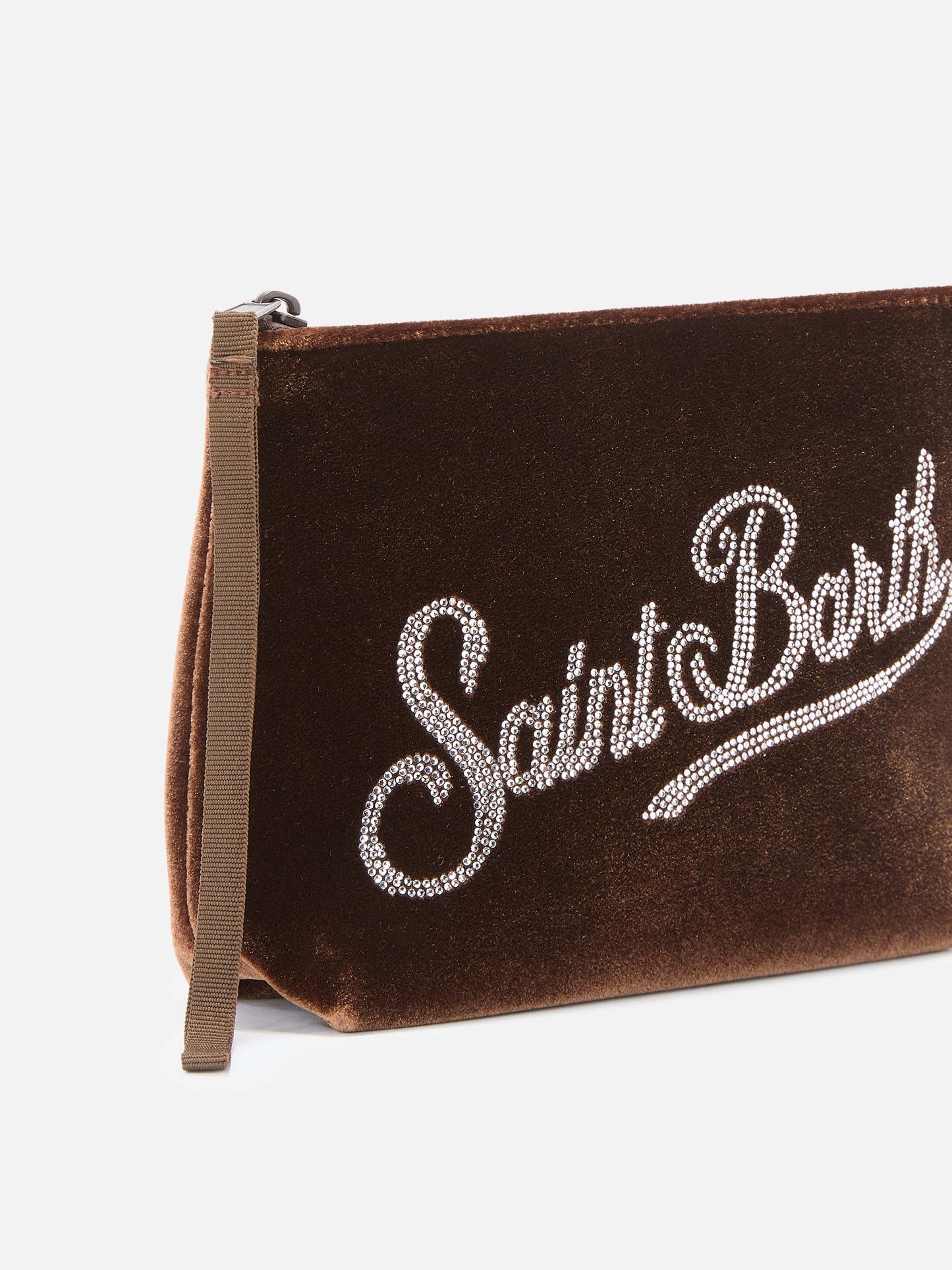 Aline Samt-Pouch in camelfarbenem Samt mit Strasssteinen 