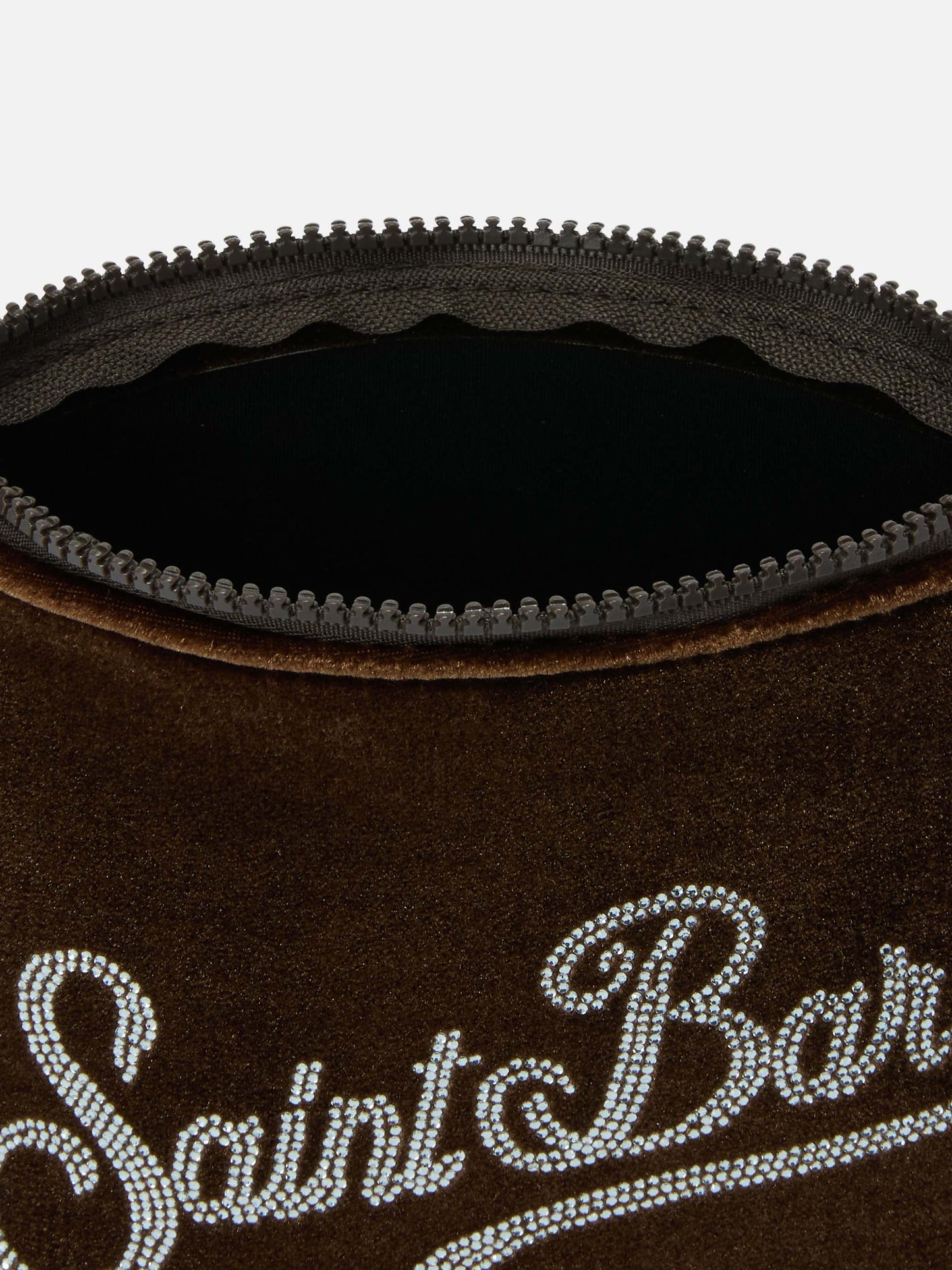 Aline Samt-Pouch in camelfarbenem Samt mit Strasssteinen 