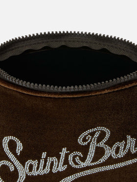 Aline Samt-Pouch in camelfarbenem Samt mit Strasssteinen 