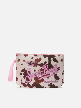 Pochette scuba Aline con estampado de vaca 