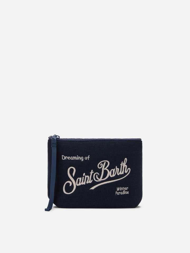 Aline Woll-Pouch aus blauem Wollmischgewebe 
