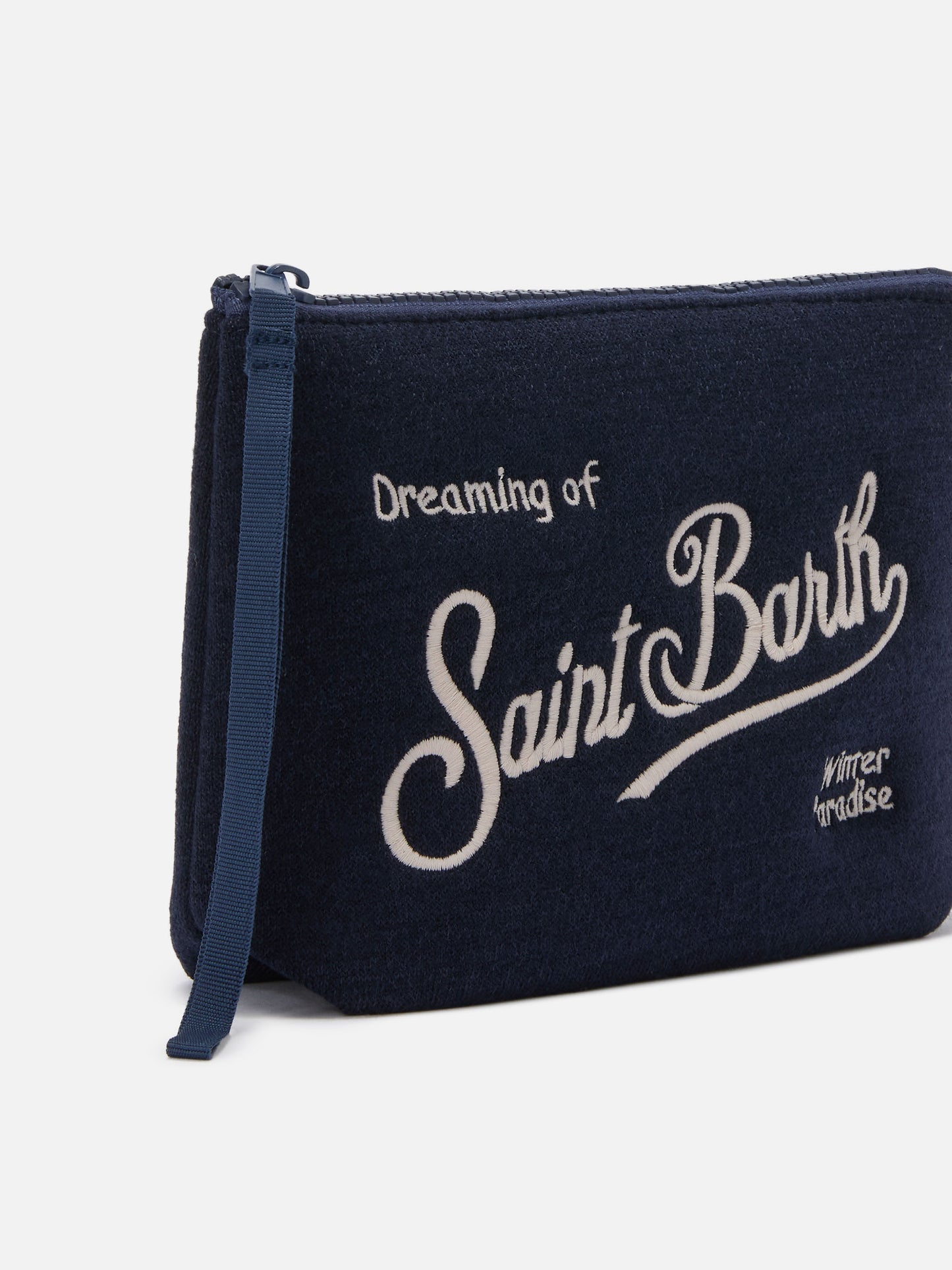 Aline Woll-Pouch aus blauem Wollmischgewebe 