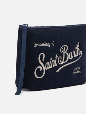 Aline Woll-Pouch aus blauem Wollmischgewebe 