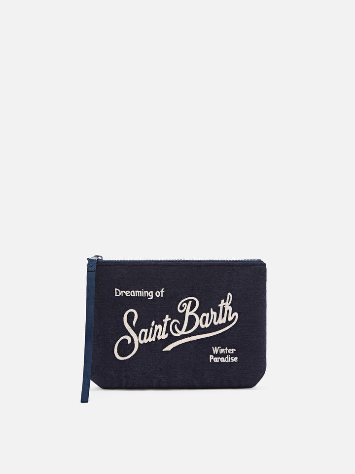 Navy blue Aline Wollmischung pochette mit Logostickerei 