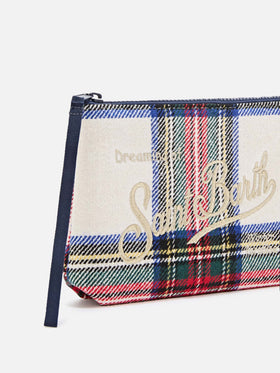 Aline Wollmischung pochette mit Tartanmuster und Logostickerei 