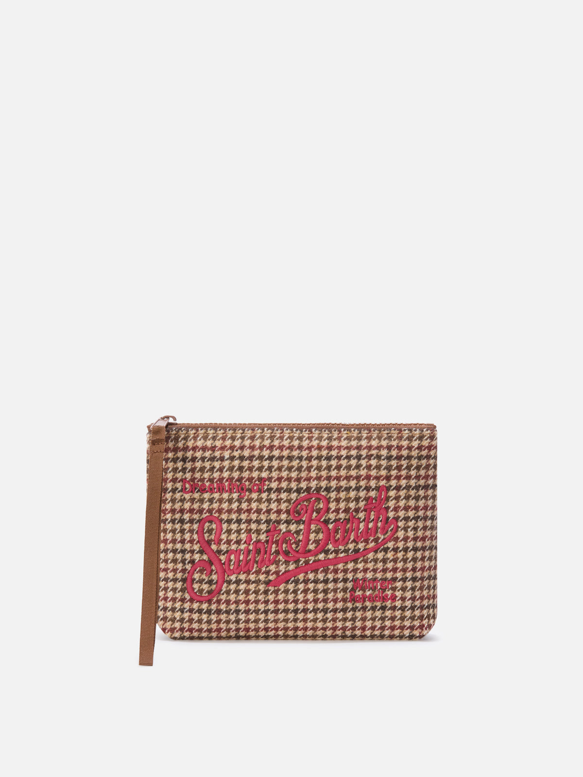 Aline aus Wollmischung pochette mit Hahnentrittmuster und Logostickerei 