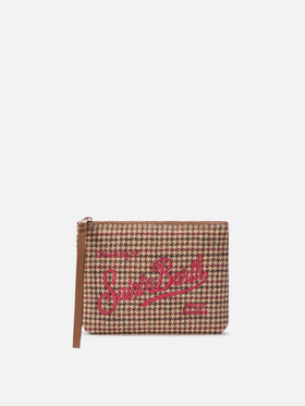 Aline aus Wollmischung pochette mit Hahnentrittmuster und Logostickerei 