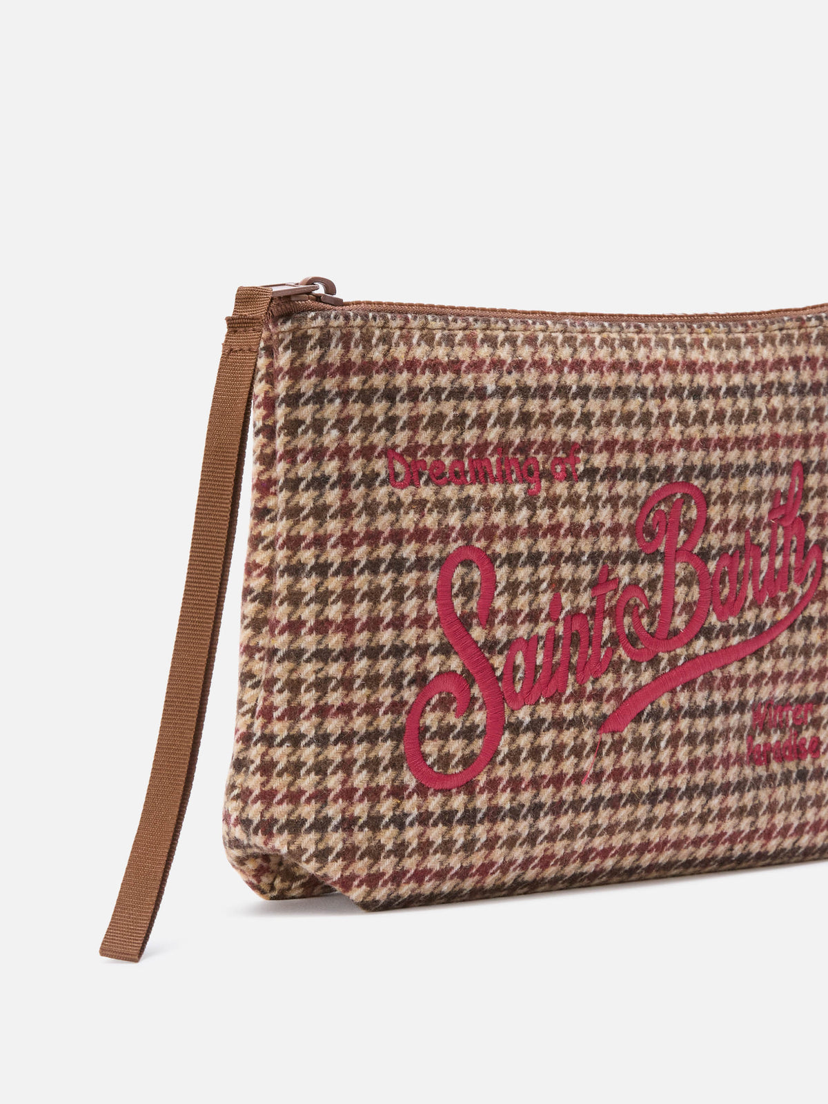 Aline aus Wollmischung pochette mit Hahnentrittmuster und Logostickerei 