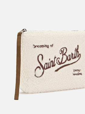 Teddy Aline beige pochette con bordado de logo marrón 