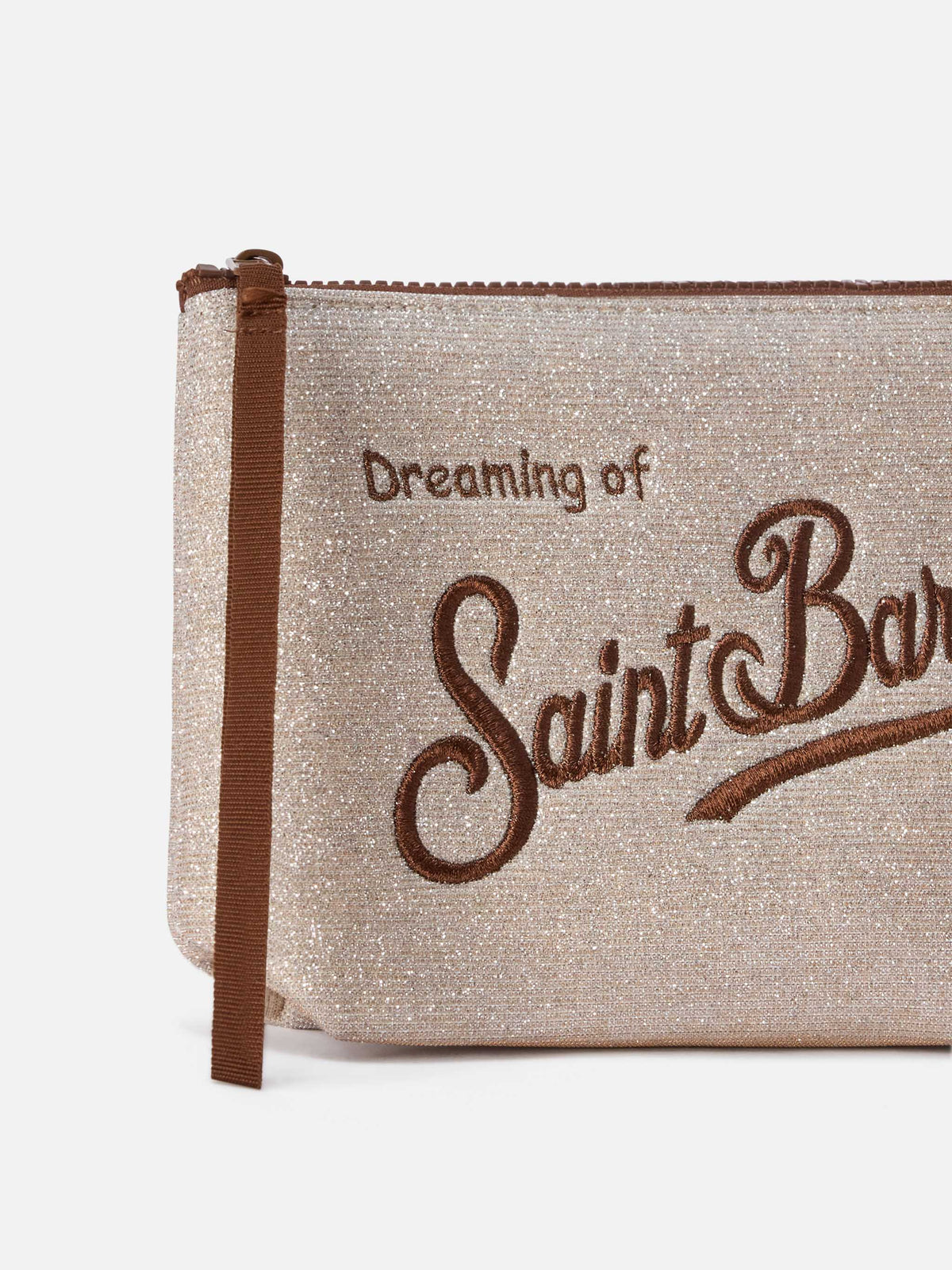 Bolso de mano de lurex beige Aline con bordado del logotipo pochette 