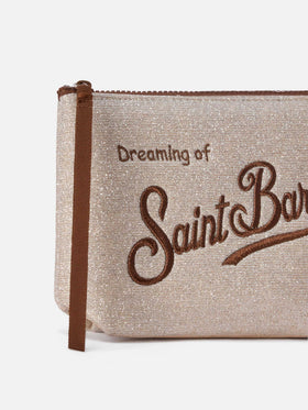 Bolso de mano de lurex beige Aline con bordado del logotipo pochette 