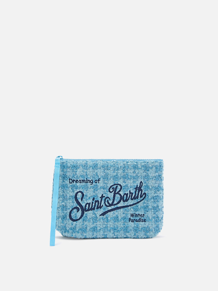 Leichte blue aus Tweed Aline pochette mit Logostickerei 