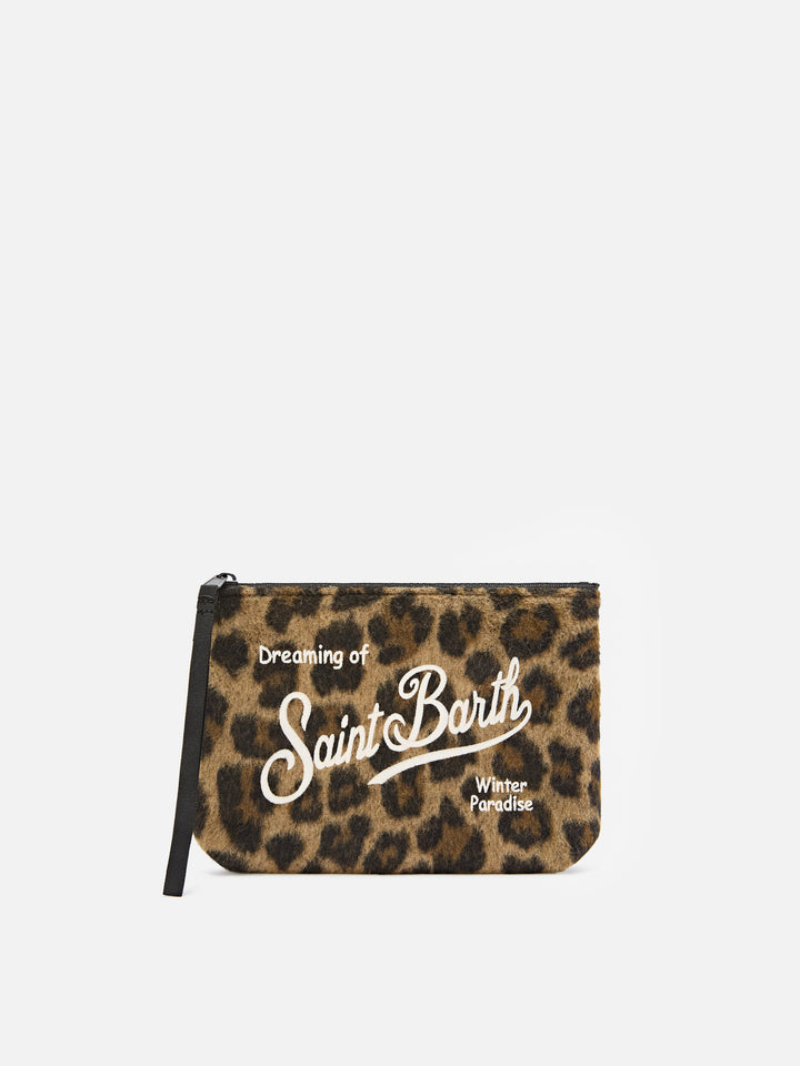 Feutre Aline pochette avec imprimé léopard et broderie logo 