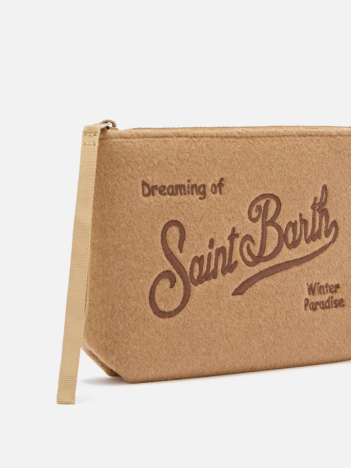 Pochette Aline beige in feltro con ricamo logo