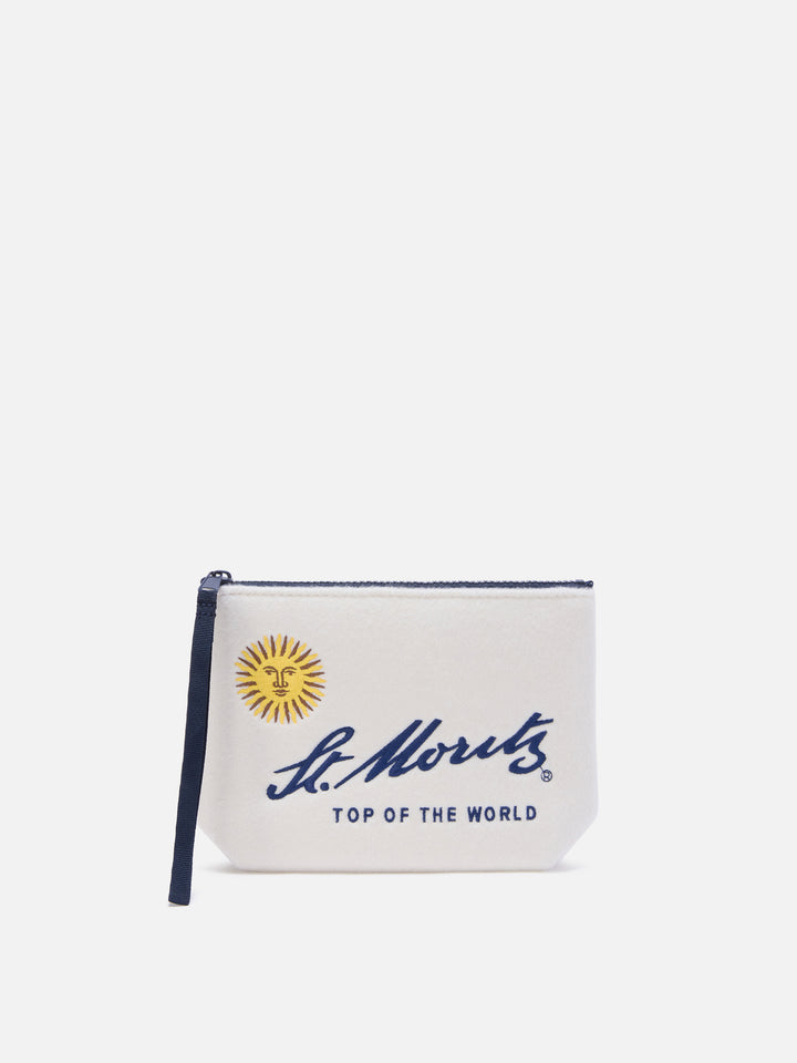 Pochette Aline bianco sporco in feltro con ricamo St. Moritz | Special edition
