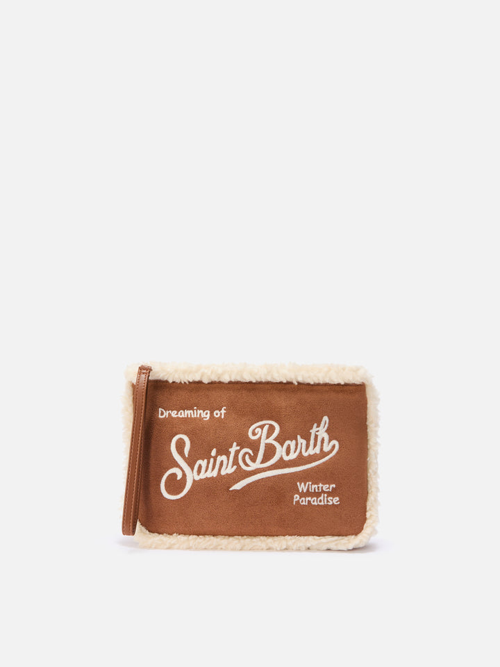 Aline Shearling Pouch in sherpa and camel faux suede