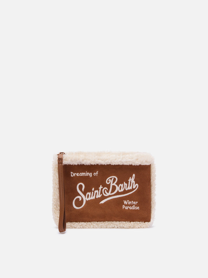 Braune Aline aus Faux-Shearling pochette mit Logostickerei 