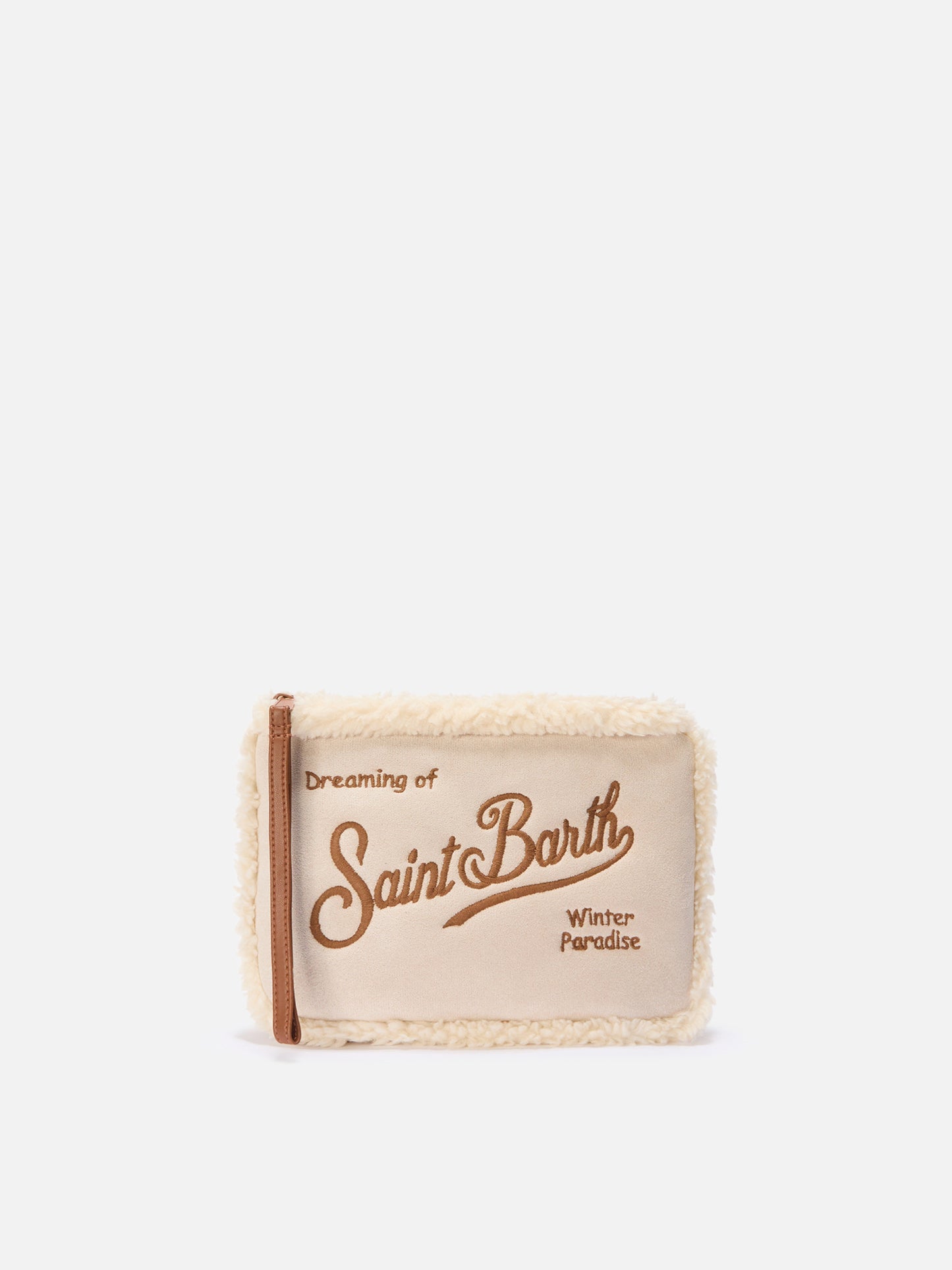 Aline Shearling-Pouch aus Sherpa- und beigem Wildlederimitat