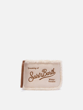 Fausse peau lainée pochette blanc cassé Aline avec broderie logo 