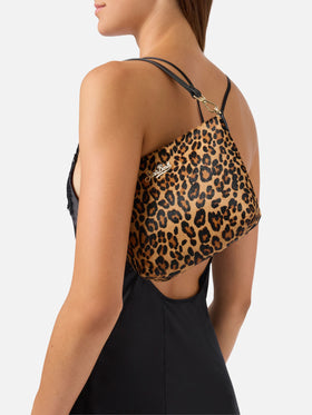 Aline bag in leopard print pony hair with metal logo plaque