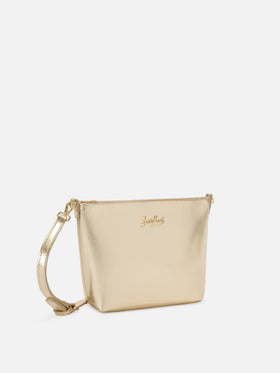 Aline bag in gold laminated leather with metal logo plaque