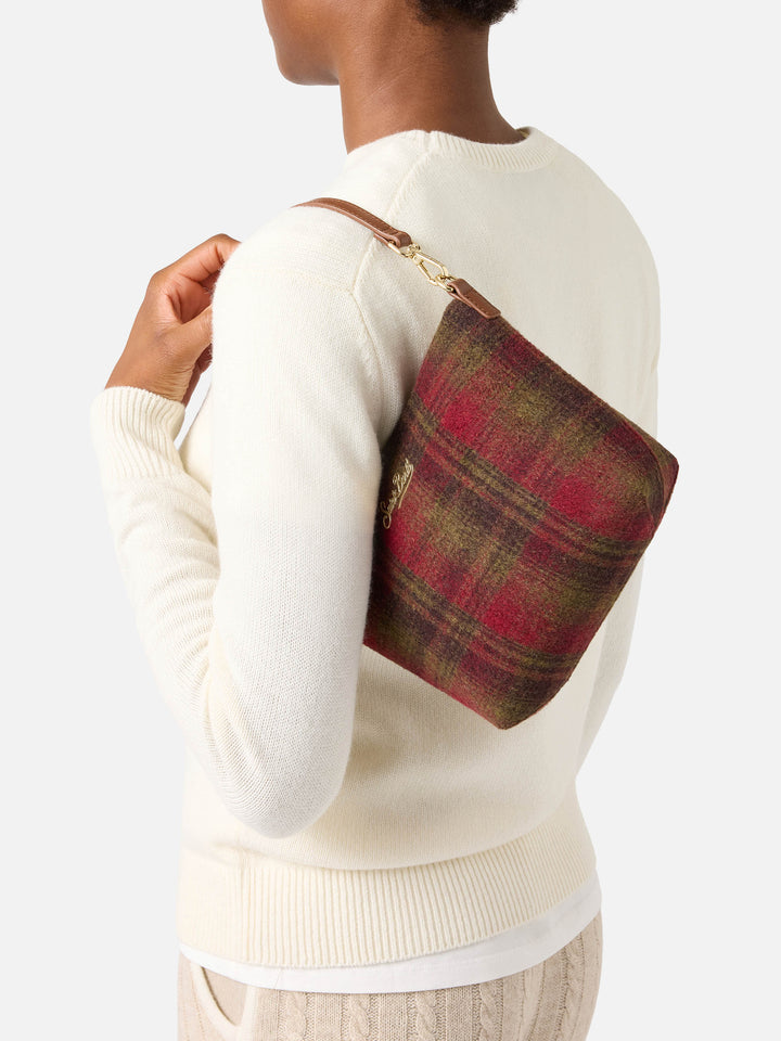 Sac porté épaule Aline à motif tartan et anses en cuir 