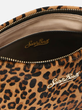 Aline Shoulder Bag in brushed leather and leopard-print calf hair