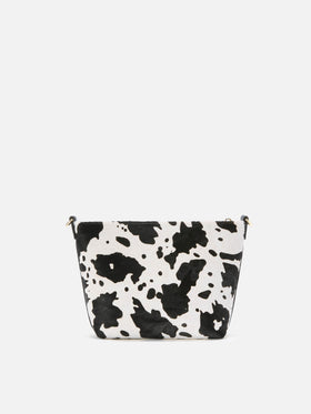 Aline Shoulder Bag in brushed leather and cow-print calf hair