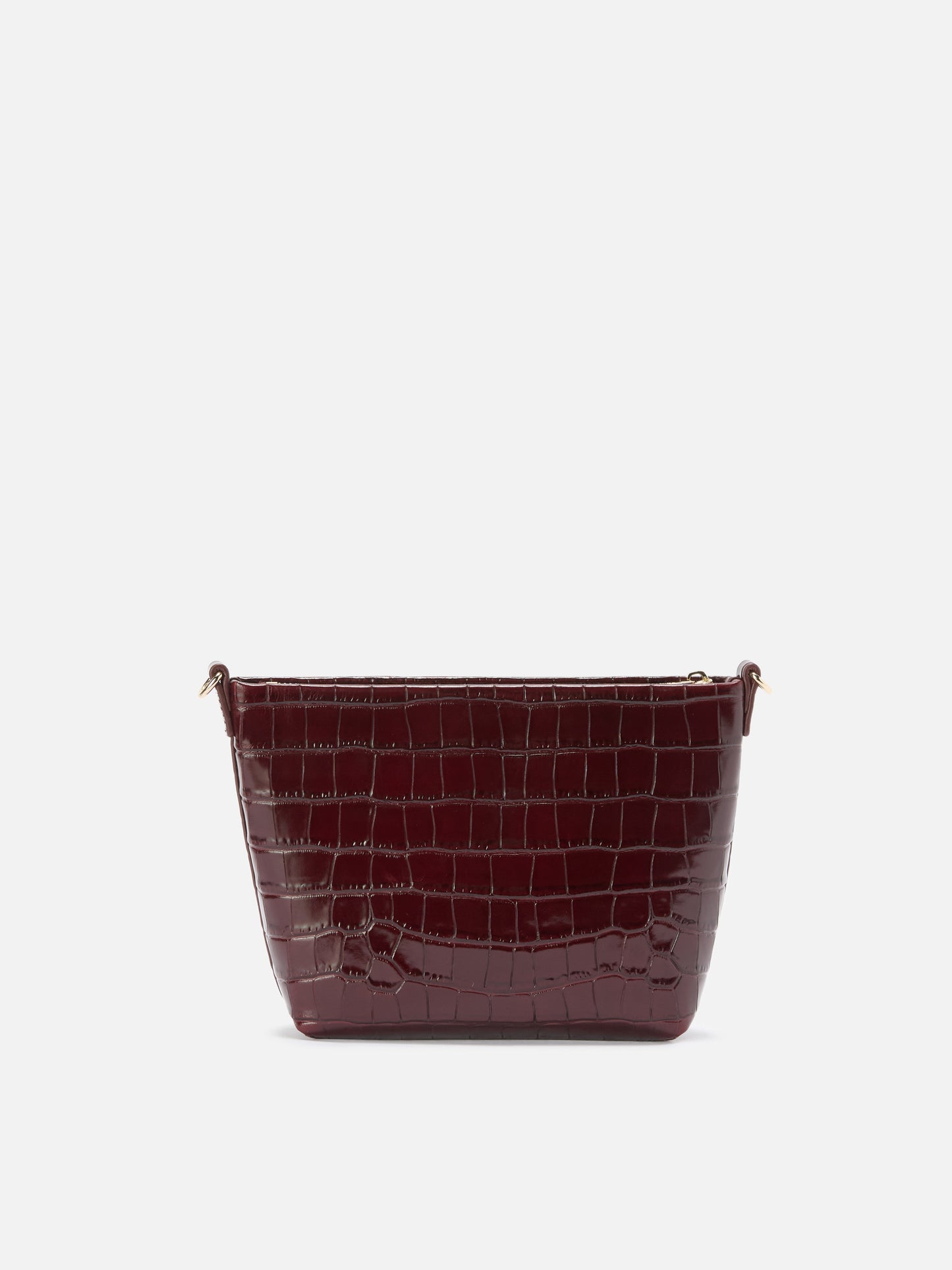 Aline Schultertasche aus bordeauxfarbenem Leder mit Krokodilprägung