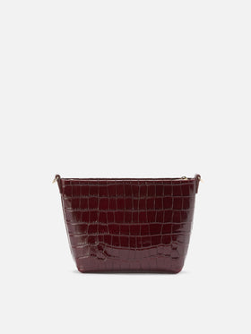 Aline Schultertasche aus bordeauxfarbenem Leder mit Krokodilprägung