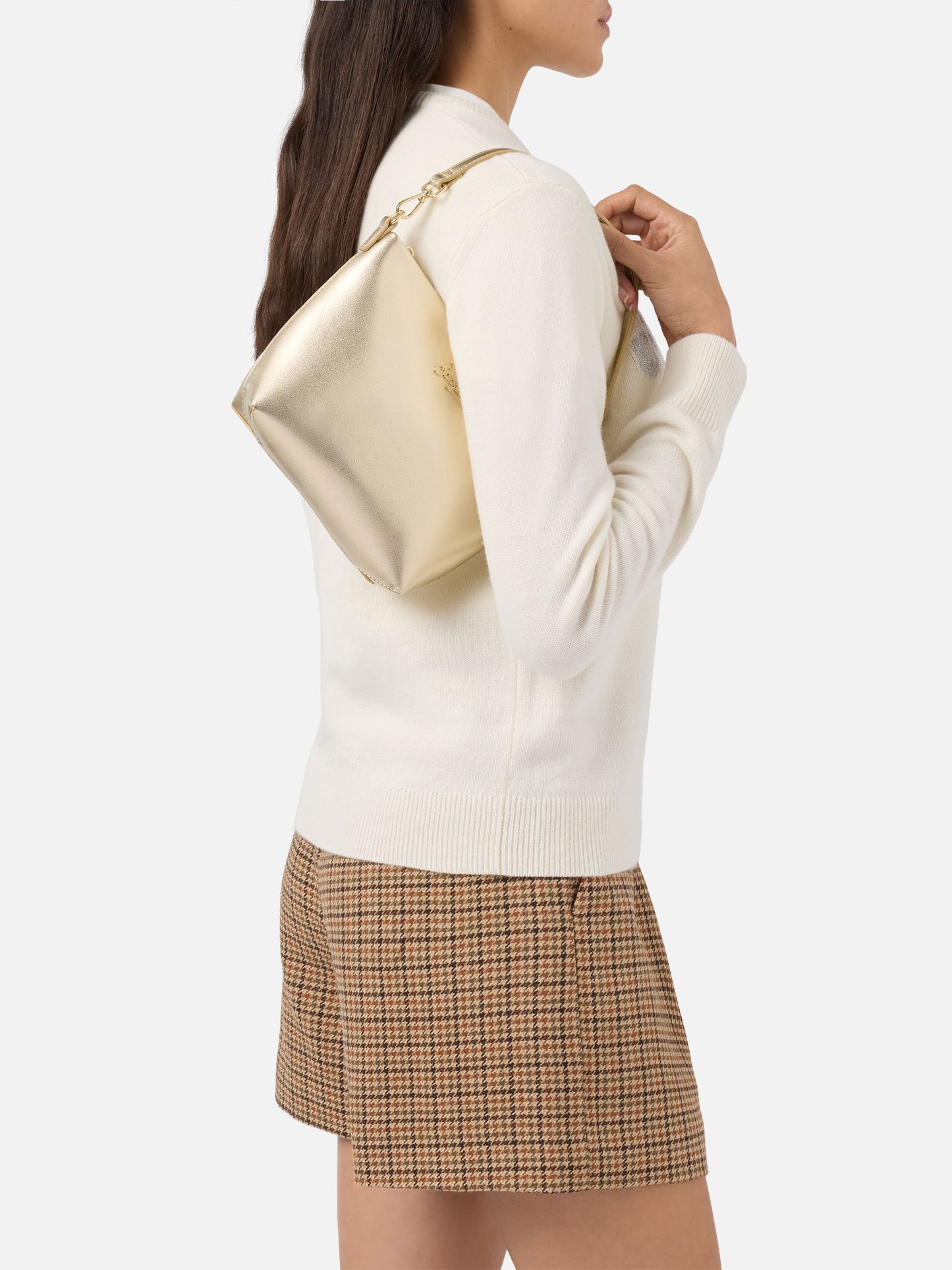Aline Schultertasche aus goldlaminiertem Leder