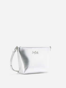Aline Schultertasche aus silberfarbenem Laminatleder