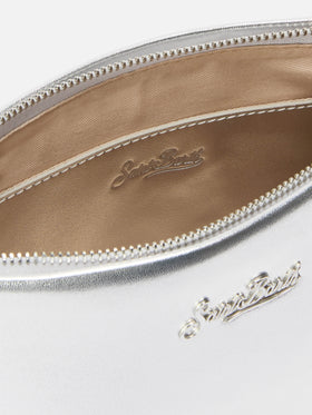 Aline Schultertasche aus silberfarbenem Laminatleder