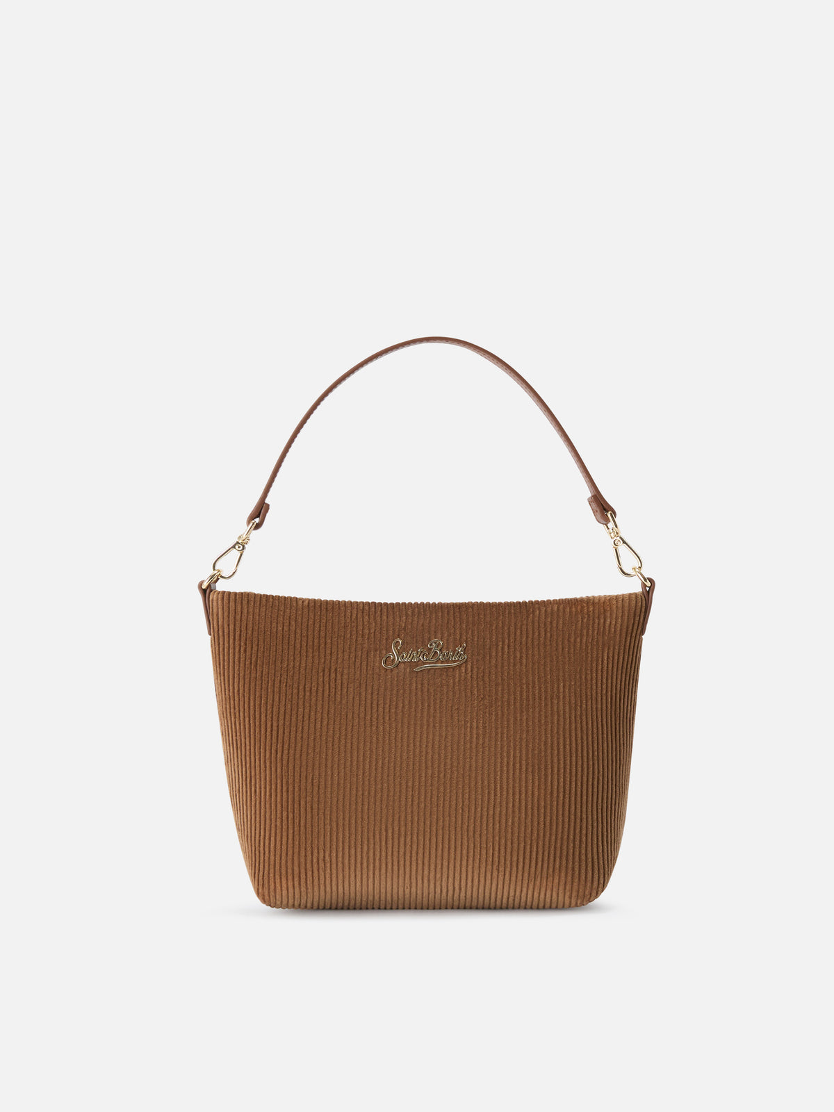 Bolso de hombro de terciopelo marrón Aline con asas de piel 