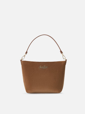 Bolso de hombro de terciopelo marrón Aline con asas de piel 
