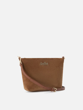 Bolso de hombro de terciopelo marrón Aline con asas de piel 
