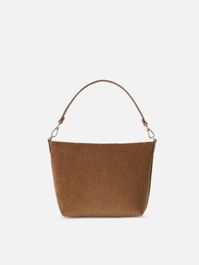Bolso de hombro de terciopelo marrón Aline con asas de piel 