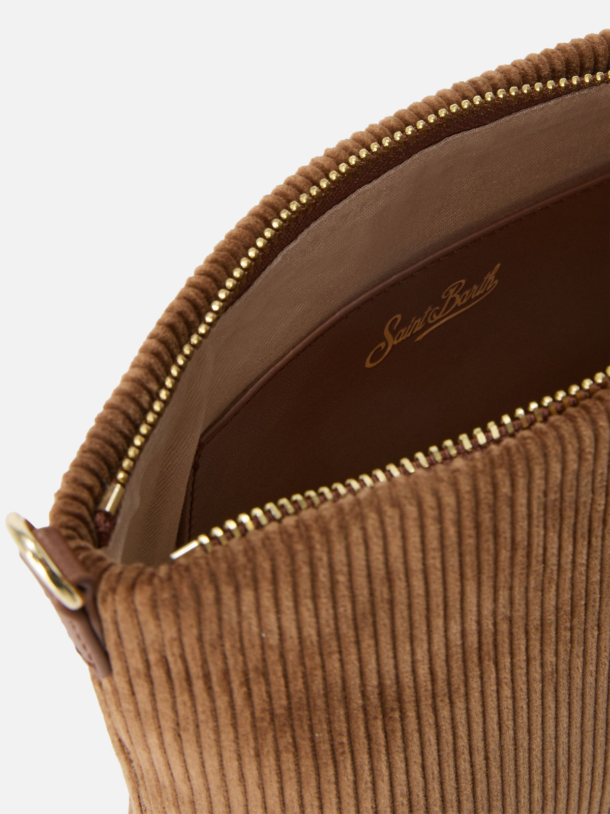 Bolso de hombro de terciopelo marrón Aline con asas de piel 