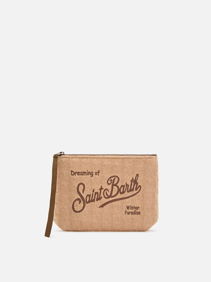 Tricot gris Aline pochette avec broderie du logo 