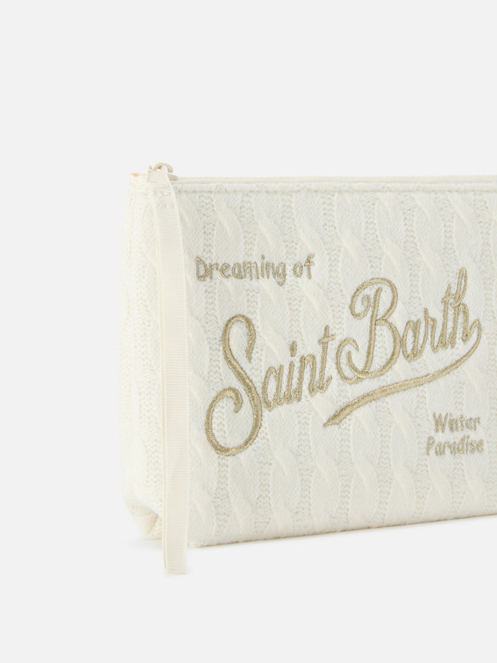 Tricot pochette color blanco roto Aline con bordado del logo 